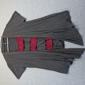Gray and Red Layered Short Sleeve Cardigan